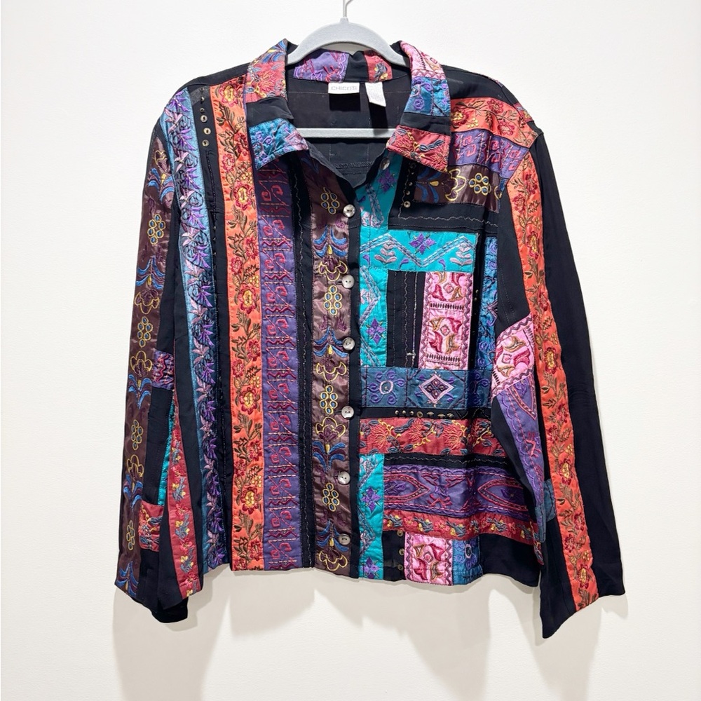 Chico's Patchwork Multicolor Button-Up Jacket Emb… - image 1